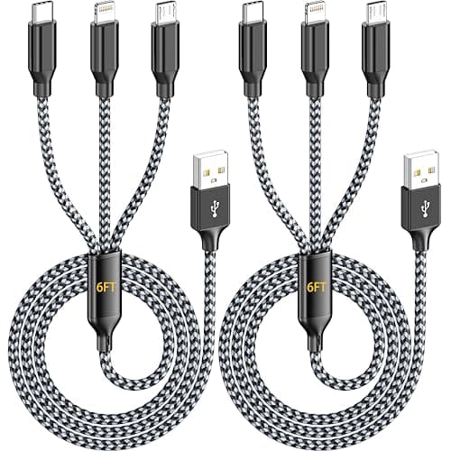 Multi Charging Cable 6FT 2Pack 3 in 1 Long Apple MFi Certified Cable