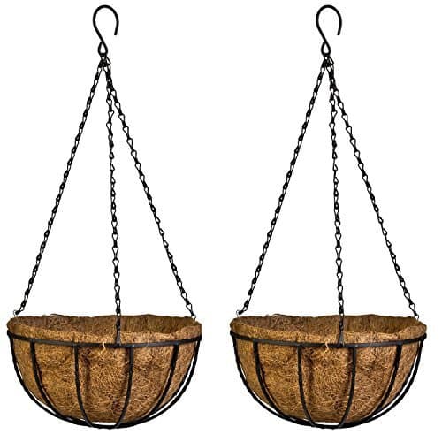 Kingbuy 14 Inch Metal Hanging Planter Basket with Coconut Liner, Wire Plant Holder Watering Pot for Indoor Outdoor Garden Balcony Patio Decoration - 2 Pack