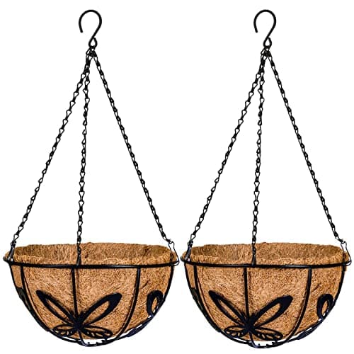 Kingbuy Metal Hanging Basket for Plant Planter with Coconut Fiber Liner Chain Wire Holder 12 Inch Flower Pot Indoor Outdoor Patio Lawn Garden Decor, Butterfly Pattern, 2 Pack - Image 1