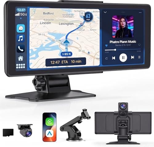 Visoud Portable 9" Apple Carplay Screen for Car, Android Auto Screen Apple Car Play Screen, Wireless Carplay Touchscreen Car Stereo with 2K Dash Cam & 1080P Backup Camera, Mirror Link/Bluetooth/AUX - Image 1