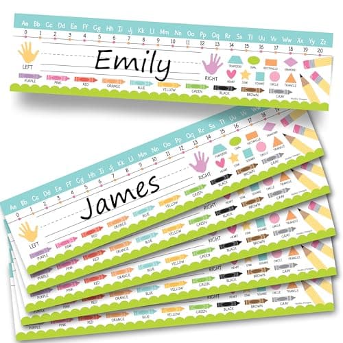 Hadley Designs Desk Name Tags for Classroom –25 Student Name Tags for Desks, 13x3 Name Plates for Classroom Decor, Teacher Supplies, Crayon Nametags, 1st-3rd Grade Kindergarten Preschool Must Haves - Image 1