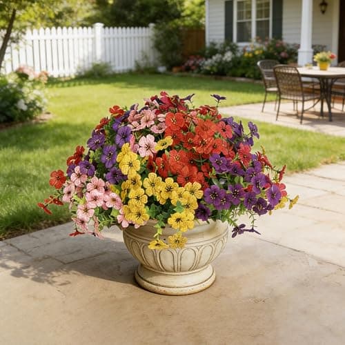 Senjie 12 Bundles Artificial Flowers Bulk for Outdoor Decor, UV Resistant Fake Plastic Flowers, Faux Flowers for Porch Patio Window Boxwood Garden - Image 1