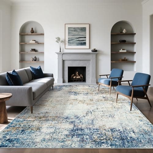 Ruicharm Washable 8x10 Area Rug: Blue Rugs for Living Room Dining Room Bedroom Office Indoor - Non-Slip Modern Large Carpet Home Decor - Mottled Blue