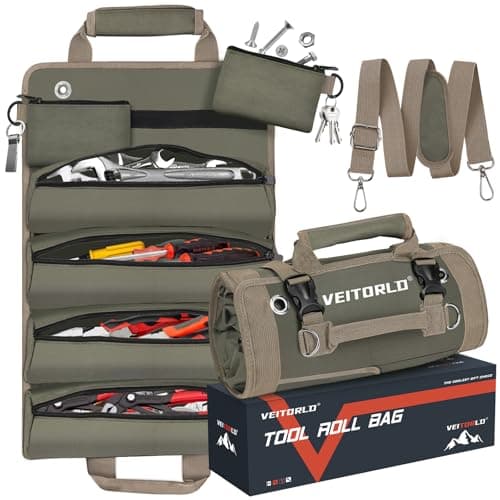 Tool Roll Up Bag, Gifts for Men Dad from Wife Daughter Fathers Day, Portable Tools Box Storage for Men, Heavy Duty Tool Organizer W/Detachable Pouches for Electrician Mechanic Carpenter - Image 1