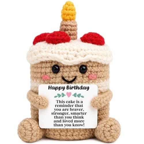 AVBODA Mini Happy Birthday Gifts for Women Men Mom Sister Friend Daughter Positive Inspirational Handmade Crochet Cake Unique 21st, 30th, 40th, 50th Birthday Decorations Card Gift Ideas for Her Him - Image 1