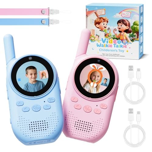HEWEIMEI Video Walkie Talkies for Kids, Rechargeable Kids Walkie Talkies with Screen Display & Voice Changer, Outdoor Toys for 3-12 Years Boys Girls Birthday Christmas (Bule/Pink) - Image 1