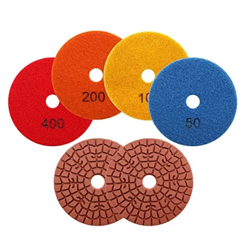 Diamond polishing pad 6PCS 4 Inch(#50*2,100*2 ,200*1 ,400*1)Super Copper Metal Bond Wet Diamond Polishing Pads for Granite Marble Concrete Floor Grinding Disc Strong Grinding Force. - Image 1