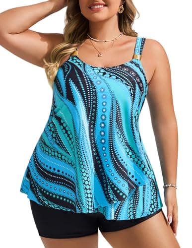 Hanna Nikole Female Swimsuits for Women 2025 High Waisted Swimsuits for Curvy Women Plus Size Blue Green Dots 16 Plus - Image 1