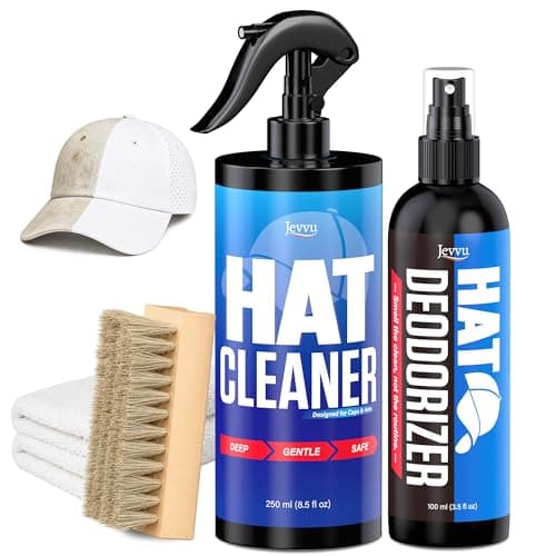 Jevvu Hat Cleaning Kit, Hat Cleaner & Deodorizer Spray for Baseball Caps, Sweat Stain Remover for Felt & Cowboy Hats, Snapbacks, Fitted & Trucker Hats, with Brush & Microfiber Cloth - Image 1