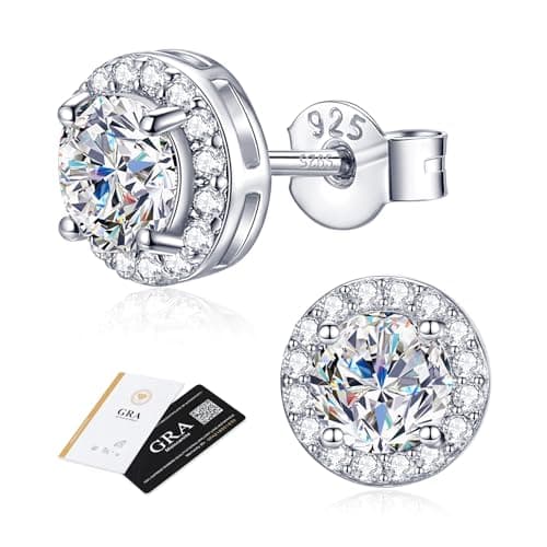 Moissanite Stud Earrings for Women Men 925 Sterling Silver Halo D Color VVS1, Hypoallergenic Moissanite Jewelry Gift for Sensitive Ear, Diamond Studs for Birthday Anniversary Wedding, 0.5ct*2 - Image 1