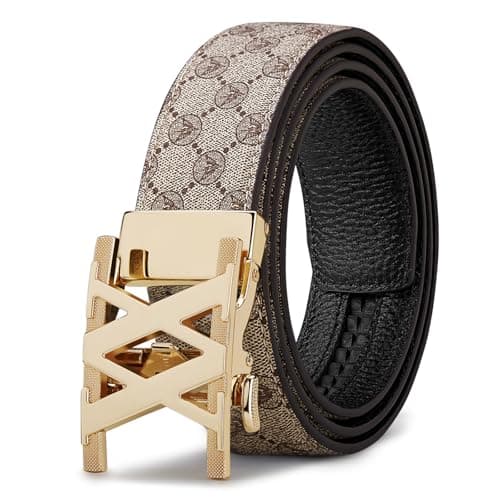 VANNANBA Letter XX Click Belt for Men, Luxury Stylish Designer Leather Ratchet Belts 1 3/8" for Dress Casual Pants, Cut for Fit - Image 1