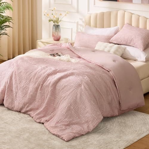 BEDELITE Blush Pink Queen Comforter Set - 3 Pieces Boho Tufted Jacquard Bedding Comforter Sets, Lightweight Soft & Warm Bed Comforter Queen with 2 Pillowcases for All Season - Image 1