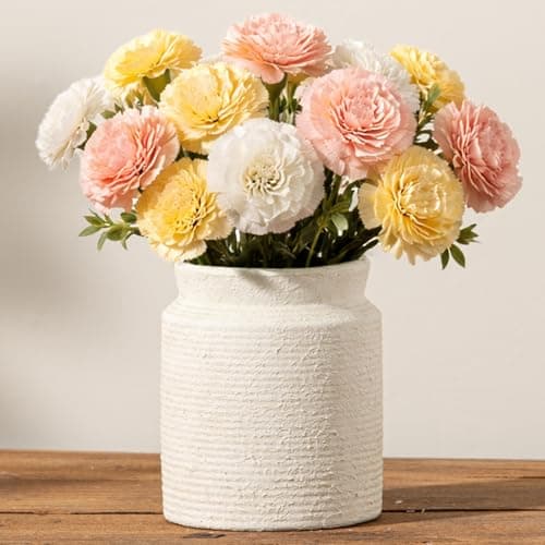 Ceramic Flower Vase 6.5 inch Farmhouse Rustic Vase for Home Decor Handcrafted Pottery Vase Small Terracotta Vases for Table Decor Fireplace Living Room Bathroom Wedding Centerpiece (S-Off White) - Image 1