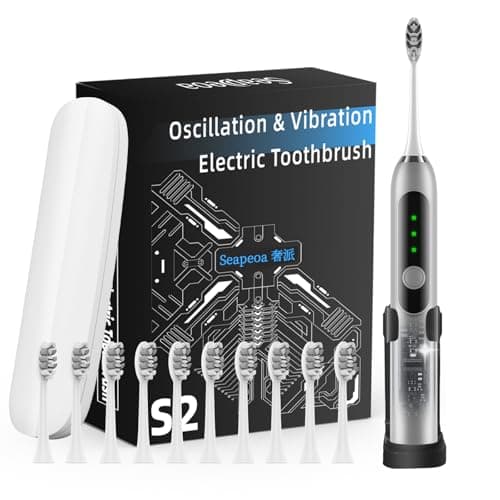 Seapeoa Adult Sonic Electric Toothbrush with 10 Brush Heads, Travel Case, and Wall Bracket, Suitable for Both Adults and Kids, IPX8 Waterproof, USB Charging, 42000VPM, Silver - Image 1