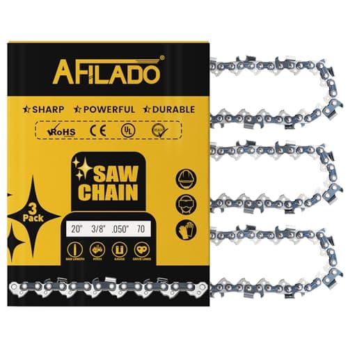 3 Pack 20 Inch Semi-Chisel Chainsaw Chain, 3/8" Pitch .050" Gauge 70 Drive Links Replacement Saw Chain Compatible with Husqvarna Craftsman Poulan Greenworks - Image 1