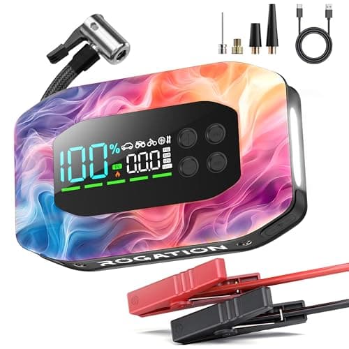 ROGATION Jump Starter with Air Compressor, Portable Car Battery Jump Starter, 12V Booster for Gas/Diesel Engines, Tire Inflator, Power Bank & LED Light (Black-10000ma/h -1.0) - Image 1