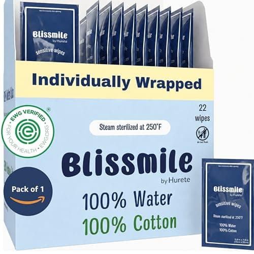 Blissmile 100% Water & Cotton Wet Wipes Travel Size - Individually Wrapped - Fragrance & Preservative-Free for Baby, Women & Sensitive Skin - Gentle Hand, Face, Body & Feminine Care - 22 Count - Image 1