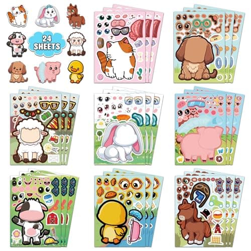 HSHFAMIIY 24 PCS Animal Face Stickers – DIY Decorative Animal Character Stickers for Crafts, Scrapbooking, Party Decorations, Gift Wrapping & Holiday Projects - Image 1