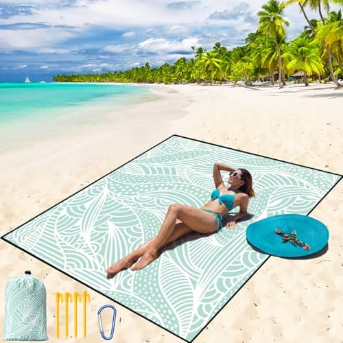 WIWIGO Beach Blanket Waterproof Sandproof Beach Mat 79" X 83"/10'x9'for 2-8 Adults Quick Drying Outdoor Picnic Mat Beach Accessories for Travel, Camping, Hiking - Image 1