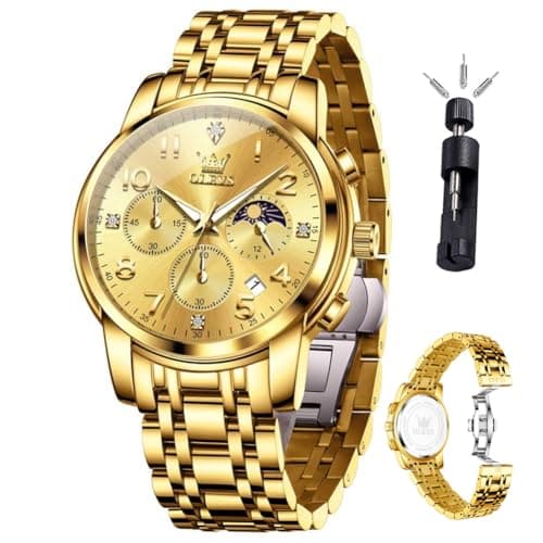 OLEVS Mens Watches Gold Luxury Men Watch Large Face Dress Men's Watch Casual Stainless Steel Waterproof Chronograph Wrist Watches for Man Date Moon Phase Quartz Reloj para Hombre - Image 1