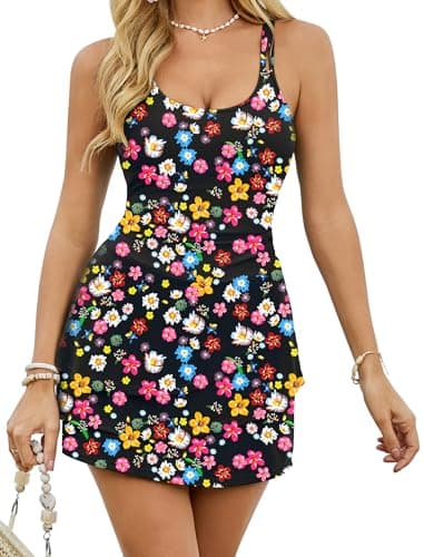 Arolina One Piece Swimsuit Women 2026 Tummy Control Shapewear Swimsuits 1 Piece Swimdress Modest Bathing Suit Swimwear Black Floral - Image 1