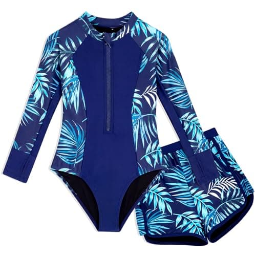 HOZIY Swimsuit Girls 14-16 Girl One Piece Rash Guard Sets Teen Two Piece Long Sleeve Bathing Suits with Shorts Summer Beach Rash Guard Tween Swimwear - Image 1