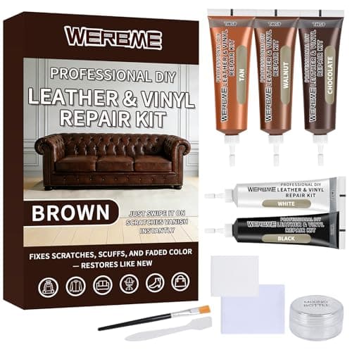 WERBME Leather & Vinyl Repair Kit for Furniture, Car Seats, Sofa, Jacket & Purse – DIY Color Repair for Scratches, Cracks, Holes, Burns, Peeling & Fading – Brown Tone Colors - Image 1