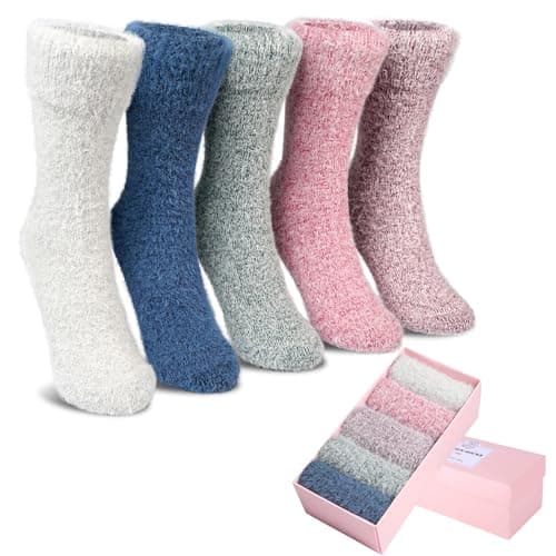 SISOSOCK 5 Pairs Fuzzy Soft Cozy Comfortable Socks for Women, Casual Sleep Comfy Socks, Perfect Warm Winter Gifts for Women - Image 1