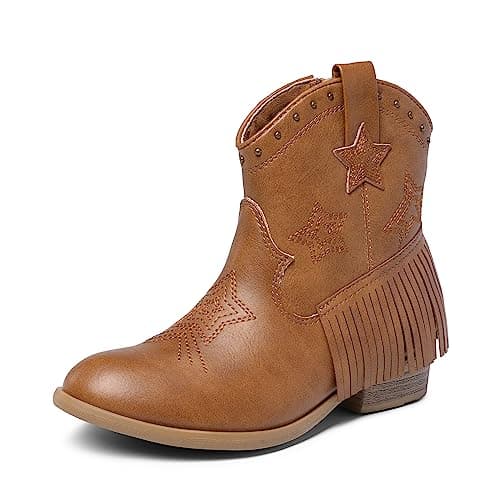 DREAM PAIRS Girls Cowgirl Cowboy Ankle Western Boots Side Zipper Riding Shoes with Tassel,Size 4 Big Kid,CAMEL,SDBO2302K - Image 1