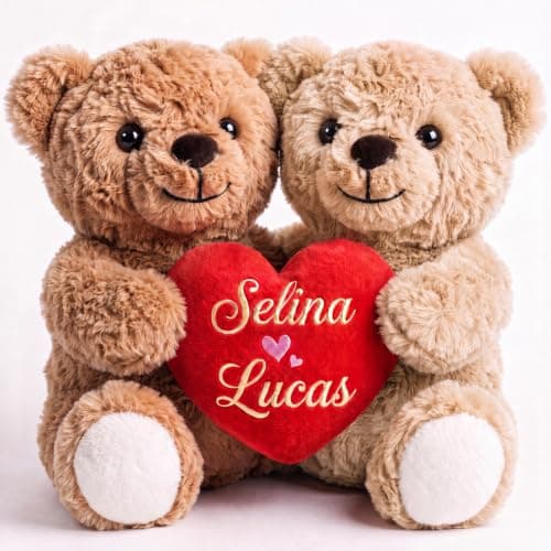 MYPHNEX Personalized Kissy Teddy Bear Stuffed Animal, Custom Bear with Embroidered Name, Toys for Wedding Couples Girlfriend Kids, Customized Anniversary Birthday Gift for Her & Him (Couple Bear)