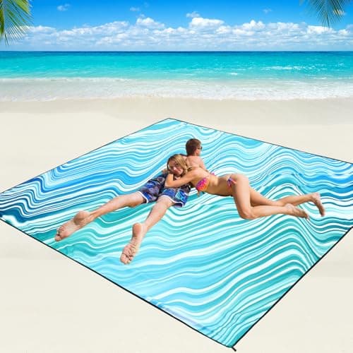 WIWIGO Beach Blanket Waterproof Sandproof Beach Mat 79" X 83"/10'x9'for 2-8 Adults Quick Drying Outdoor Picnic Mat Beach Accessories for Travel, Camping, Hiking - Image 1