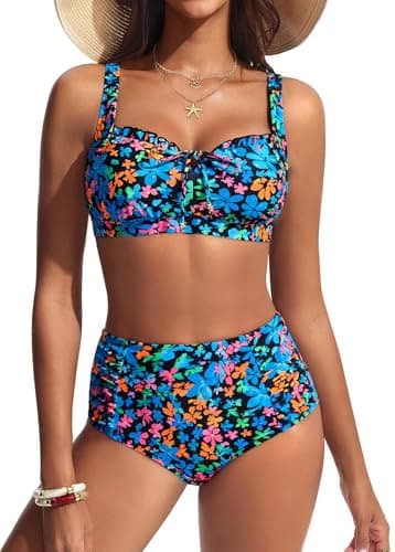 Hanna Nikole High Waisted Bikini Sets for Women, Modest Bikini Full Coverage, Modest Bathing Suit 2026 Blue Print - Image 1