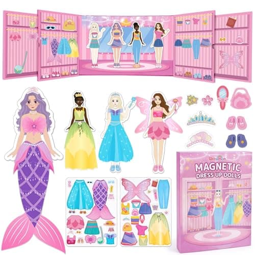 Dreamon Magnetic Dress Up Dolls for Girls, 42PCS Princess Mermaid Fairy Ballerina Papper Dolls Dress Up Games Kit, Travel Game Airplane Activities Toys Birthday Gifts for Toddler Girls Ages 3 4 5 6 7 - Image 1