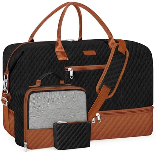 Weekender Bag for Women Travel Duffel Bag - Carry On Overnight Bag with Shoe Compartment Large Nylon Duffle Tote Bag 21.5" with Toiletry Bag for Traveling Business Weekend Trip 3Pcs Set - Image 1