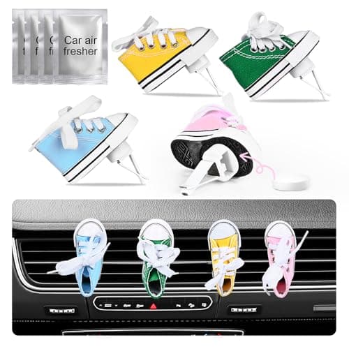 4 pack Car Air Fresheners Cute Shoes Car Air Vent Clip Freshener with 4PCS Reusable Scents Tablets Refills Cars Accessories for Women/Men Cars Interior Decoration Best Gift for Friend - Image 1