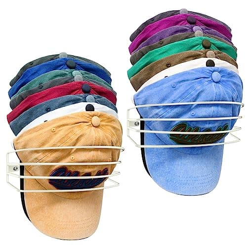 Fikoksol 2 Pack Hat Rack for Baseball Caps, Wall Mounted & Adhesive Hat Organizer, Metal Hat Rack Holder Storage Holds Up to 30 Caps for Narrow Wall Door Closet Organizers and Storage Space Saver - Image 1