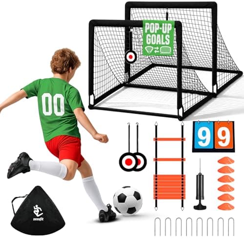 Kids Soccer Goal Set for Backyard – 4x3FT Portable Soccer Nets (Set of 2) with Ball, Scoreboard, Agility Ladder, Cones & Target Nets – Indoor Outdoor Soccer Training Equipment for Kids, Boys & Girls