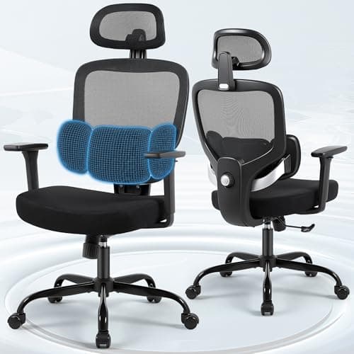 Hayelf Ergonomic Office Desk Chair, High Back Breathable Mesh Computer Chair, 3D Lumbar Support, 2D Headrest & 3D Armrests, 300lbs Heavy Duty Task Chair for Home Office Work Gaming, Black - Image 1