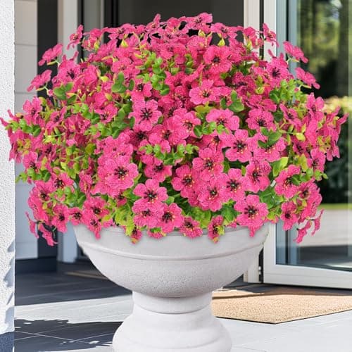 Elyum Artificial Flowers for Outdoors, 9 Bundles Artificial Plants & Flowers Outdoor, UV Resistant Faux Flowers Outdoor Fake Flowers for Outside Porch Window Box Decoration(Rose Red) - Image 1