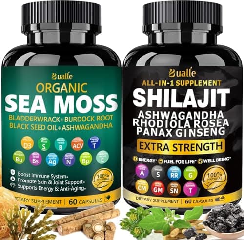Sea Moss & Shilajit Capsules for Men and Women - Irish Sea Moss with Black Seed Oil, Ashwagandha, Bladderwrack & Burdock Root - Himalayan Shilajit Complex with Rhodiola, Ginseng & Cordyceps - 2 Pack - Image 1