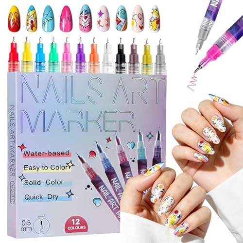 12 Colors Nail Art Pens Set, Quick-Dry Acrylic Nail Art Markers for DIY Nail Design, Easy Drawing, Dotting & Liner Art - Image 1