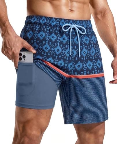 CoozySphere 2 in 1 Mens Board Shorts 7 Inch Compression Liner Anti Chafe Quick Dry Zipper Pockets for Pool Vacation XXL - Image 1