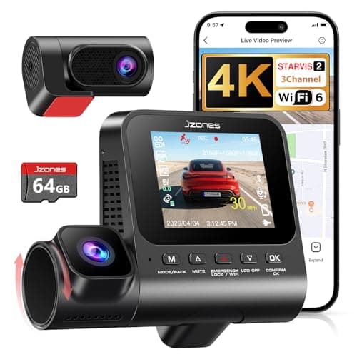 3 Channel Dash Cam Front and Rear, 4K Dash Camera for Cars STARVIS 2 HDR Night Vision, 24H Parking Mode, 64GB Card Included, Dashcam Built-in 5.8GHz WiFi GPS,170°Wide Angle, G-Sensor Emergency Lock - Image 1