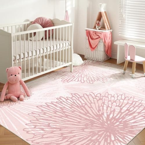WITSHOCK Pink Rugs 8x10 for Bedroom Girls,Floral Modern Distress Print Pattern Carpet for Living Room Dining Room,Stain Resistant Anti Slip Backing Rugs for Kids Room Nursery Playroom,Light Pink - Image 1