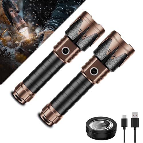 SKYFIRE Rechargeable Flashlights High Lumens 2 Pack with Ignition Lens,8000mAh Mini Bright Tactical Torch with 6 Modes Waterproof Zoomable LED Flash Light for Camping Essentials Outdoor Home Emergency - Image 1
