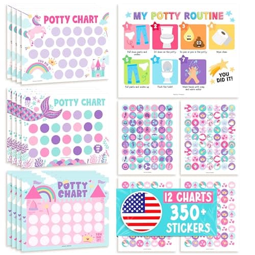 Hadley Designs Potty Training Chart for Toddler Girls -Bundle Sticker Chart for Kids Potty Training Rewards, Sticker Potty Chart for Toddlers Girls, Toilet Stickers Reward Chart for Kids 3 Fun Designs - Image 1
