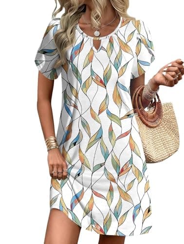 Ekouaer Swimsuit Coverup for Women 2026 Petal Short Sleeve Bathing Suit Cover Ups Summer T Shirt Dress Flowy Sundresses - Image 1