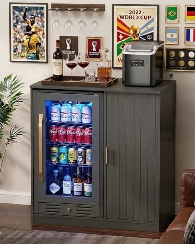 Lamtor Wine Bar Cabinet with Fridge Space, Snack Bar Cabinet with Power Outlet, Fluted Coffee Bar with Adjustable Shelf for Game Room, Dining Room Living Room, Black - Image 1