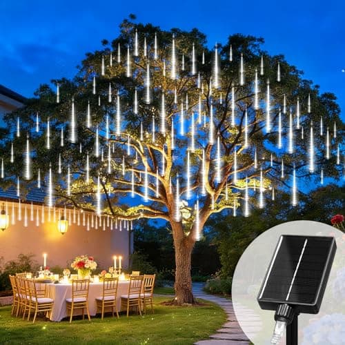 KNONEW 20 Tubes 720 LED Solar Meteor Lights, 17 inch Christmas Lights Outdoor Waterproof Meteor Shower Lights for Xmas Tree Christmas Wedding Party Holiday Yard Garden Decor(Cool White) - Image 1