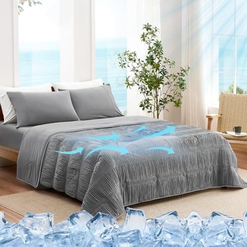 Snuggle Sac Cooling Comforter Twin Size â Q-Max 0.43 Striped Cooling Blanket for Hot Sleepers &Night Sweats,Lightweight Breathable Summer Blanket,Dual-Sided Silk Smooth,68x90 Inches,Dark Grey - Image 1